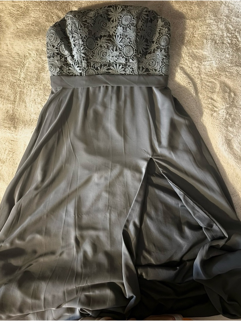 Gray Lace-Top Evening Dress - Women